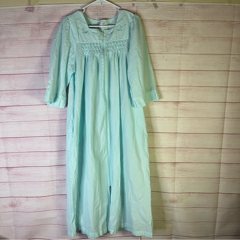 Miss Elaine Green Bluish Full Zipper House‎ Dress Gown Size Large